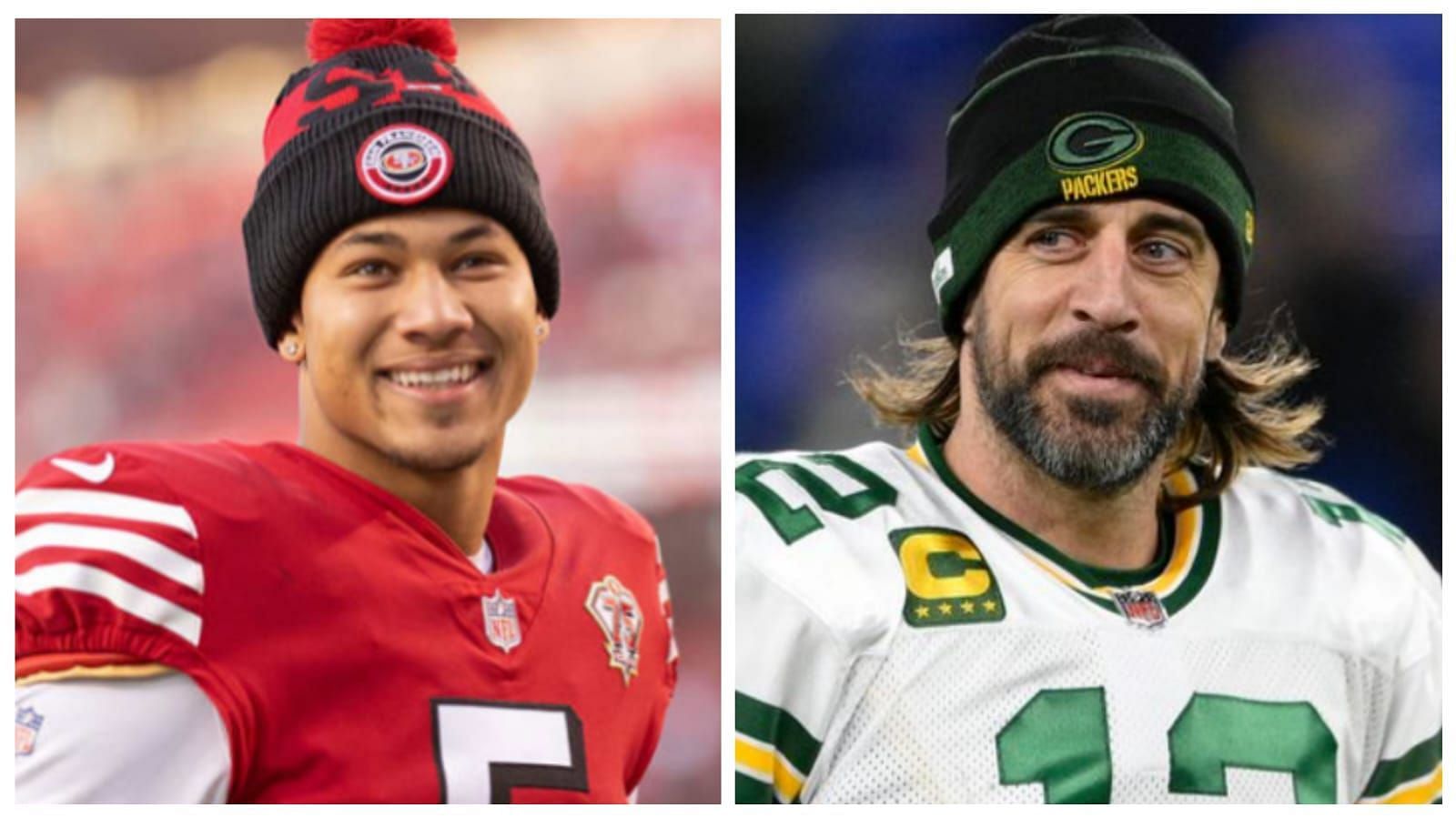 Trey Lance (left) had a limited role in his rookie NFL season much like Aaron Rodgers