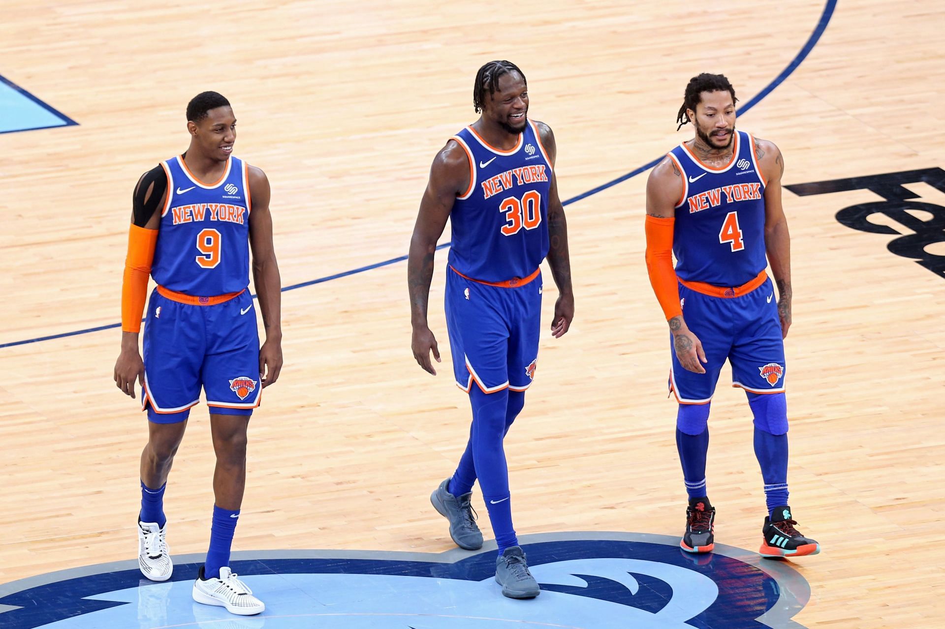 New York Knicks stars RJ Barrett, Julius Randle and Derrick Rose