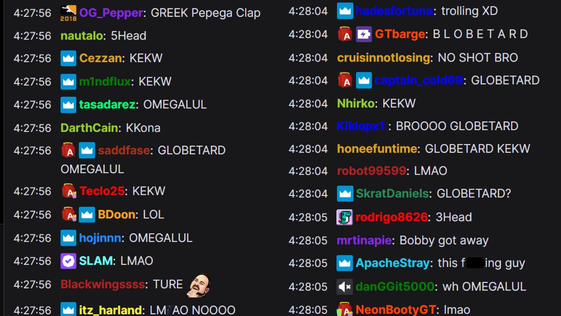 Chat reacting to the globetard comment (Image via Asmongold/Twitch)