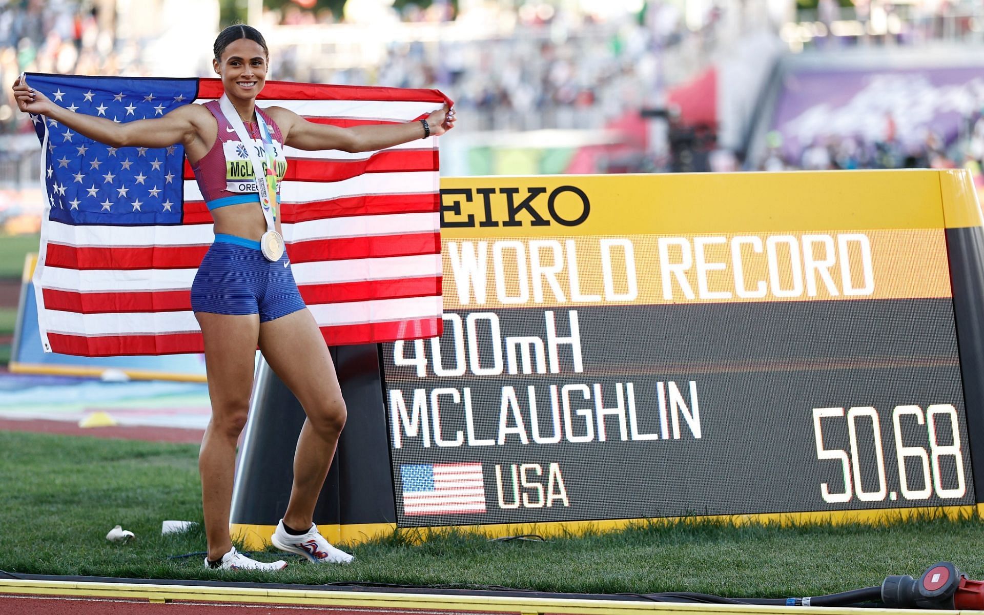 Sydney McLaughlin creates world record in the 400 Meters Hurdles category at the World Athletics Championships 2022 (Image via World Athletics)