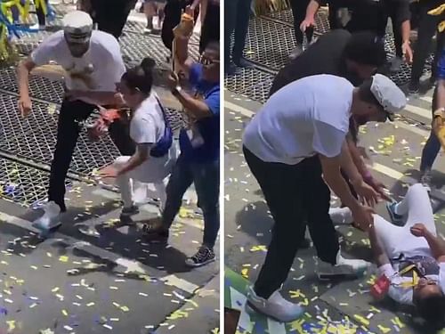 Klay Thompson had a viral moment with a fan in the Golden State Warriors' victory parade. [Photo: TMZ]