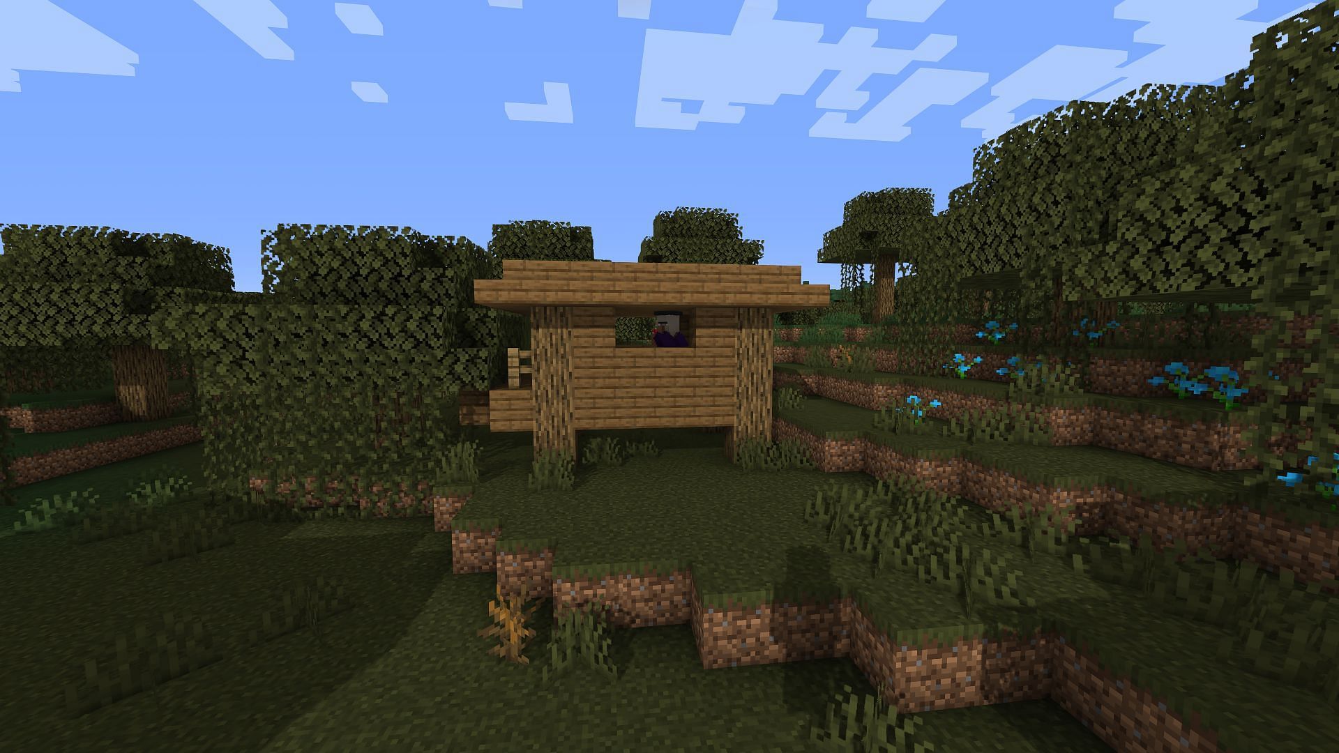 One of the many witch huts near spawn (image via Minecraft)