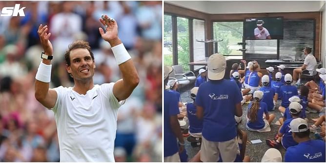 Watch: Students from Rafa Nadal Academy in Chicago show rousing support for the Spaniard during Wimbledon QF against Taylor Fritz