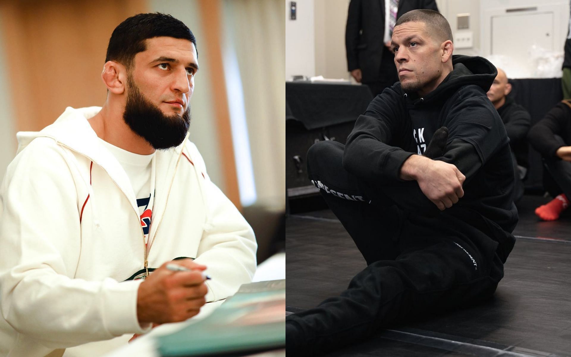 Khamzat Chimaev (left); Nate Diaz (right)