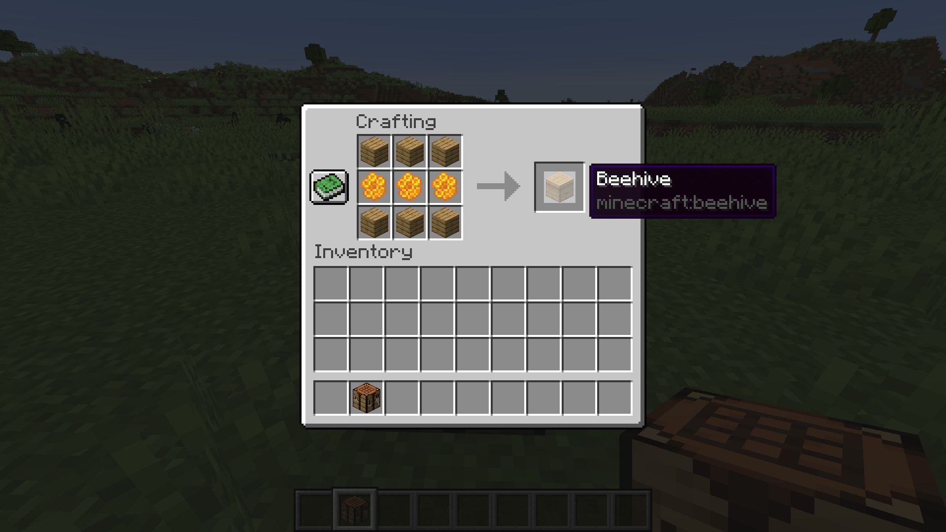 Crafting recipe for beehive (Image via Minecraft 1.19)