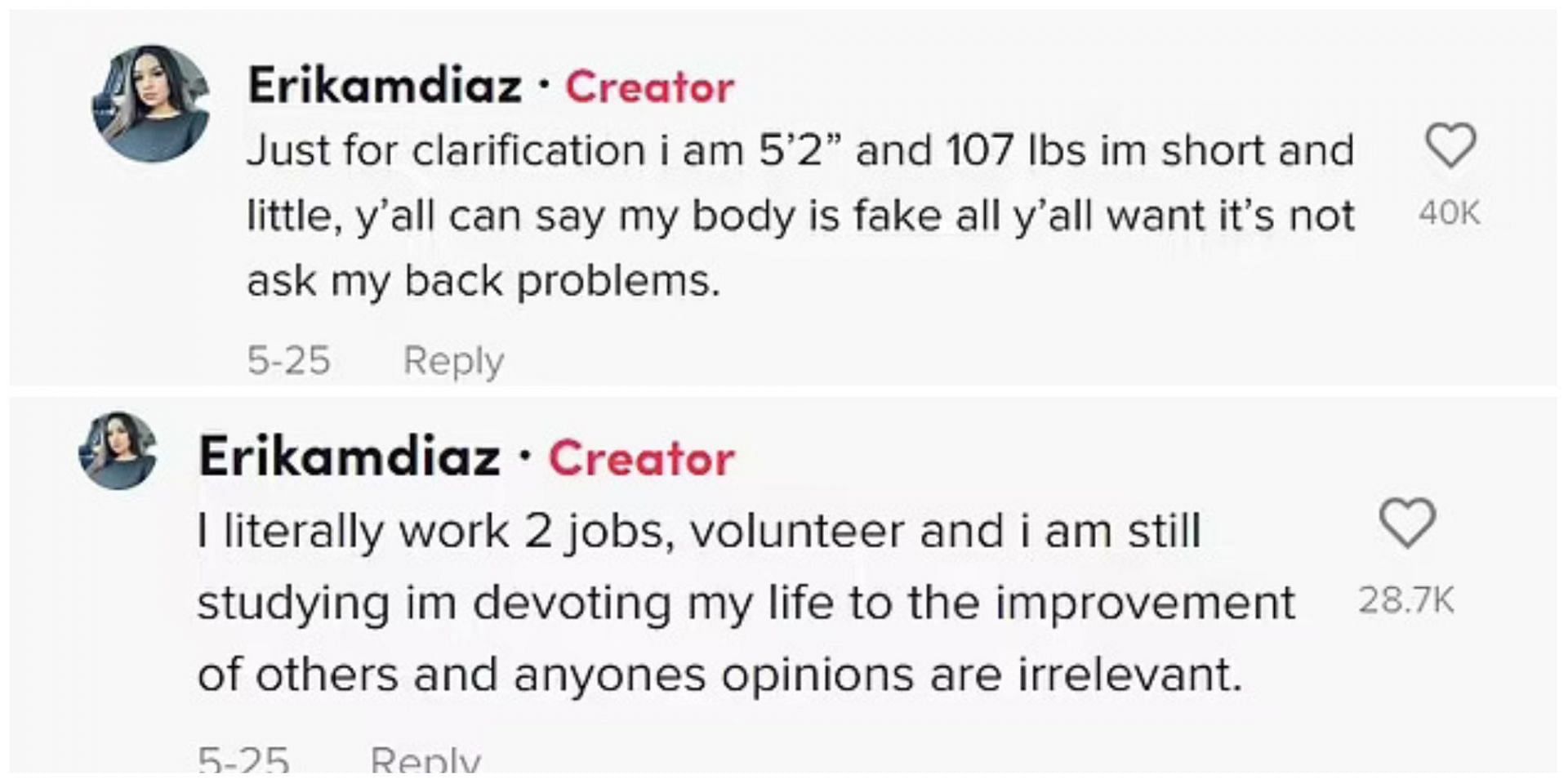 Diaz claps back at trollers by explaining her body is not fake. (Image via TikTok)