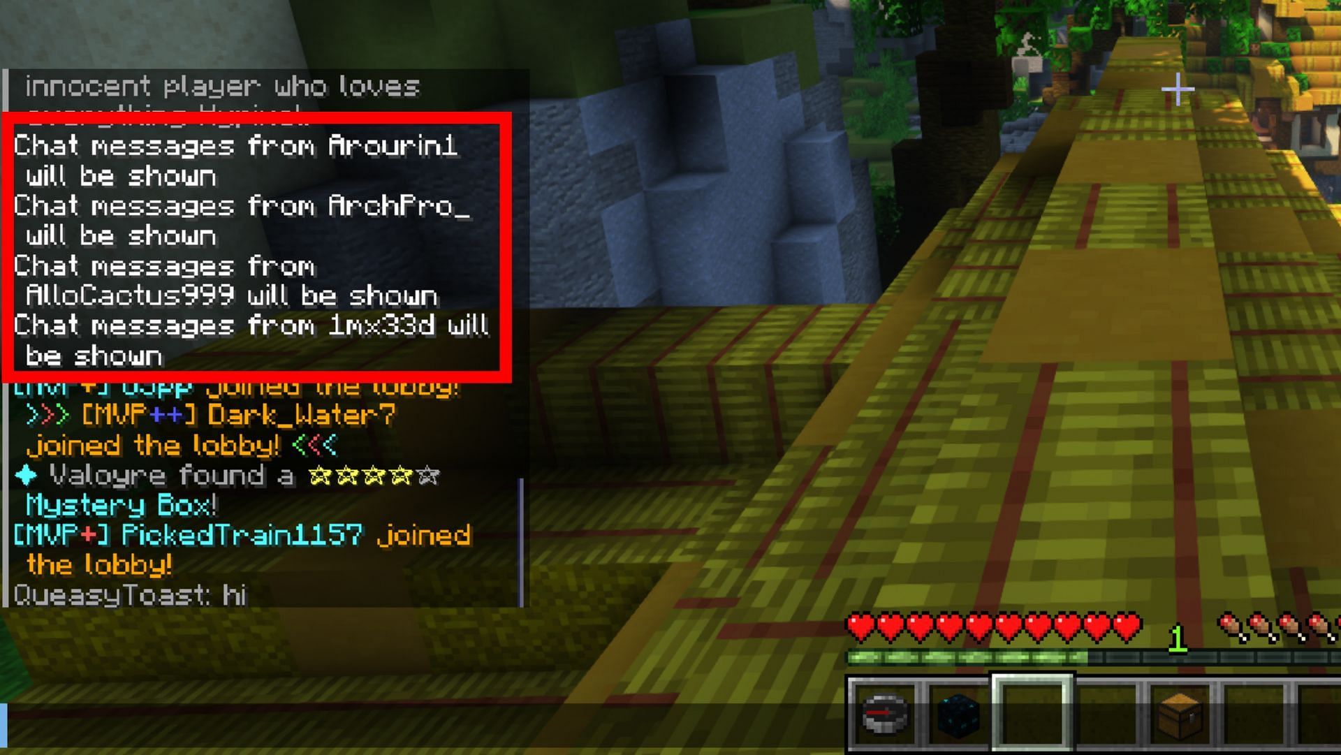The system will notify about the chat messages being hidden (Image via Minecraft 1.19.1 update)