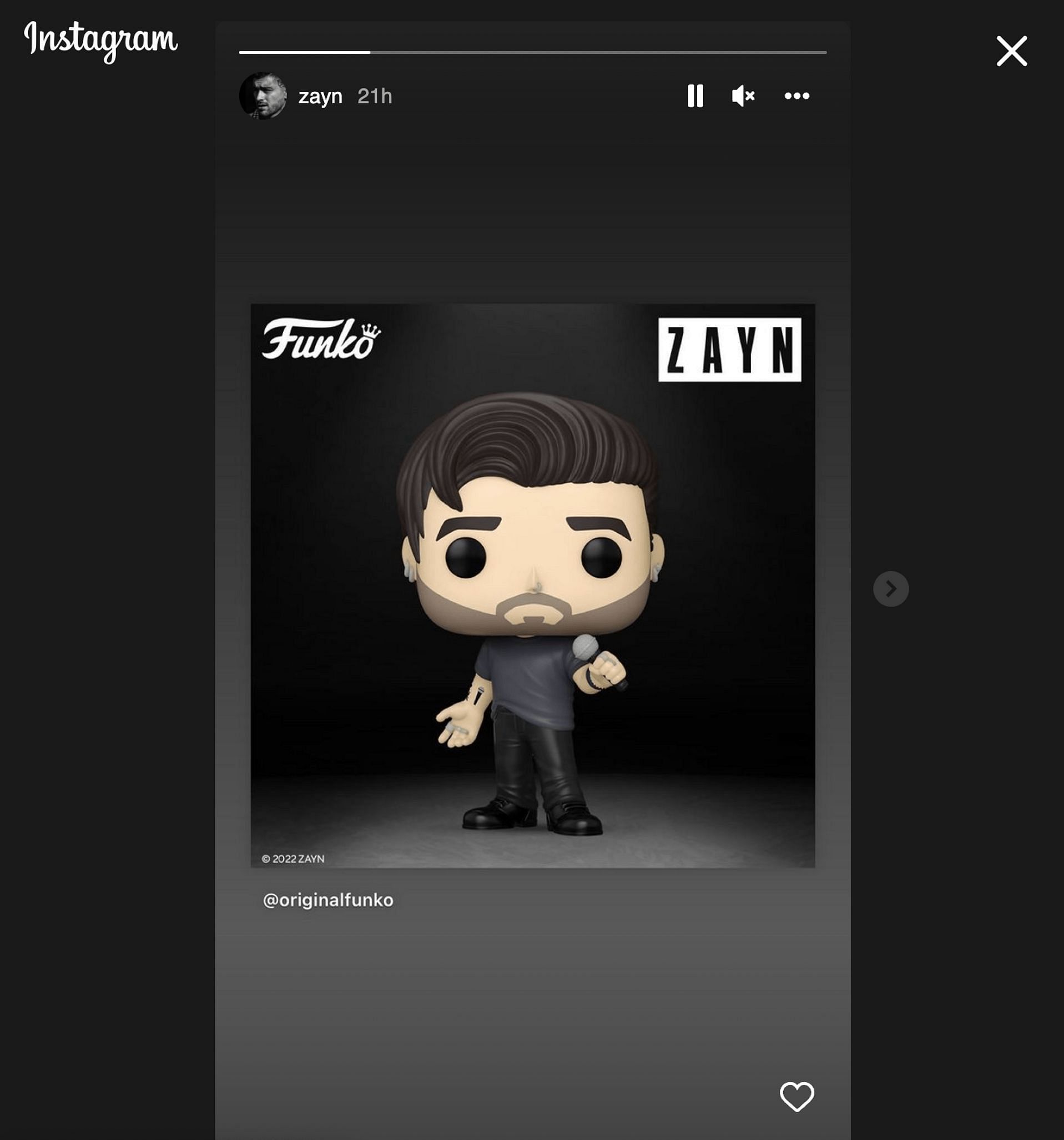 Zayn Malik shared a picture of his Funko Pop with his fans on his Instagram story. (Image via @zayn/ Instagram)