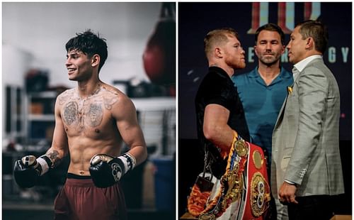 Ryan Garcia (left), Canelo Alvarez (middle) and Gennadiy Golokin (right) - Images via @kingryan and @canelo on Instagram