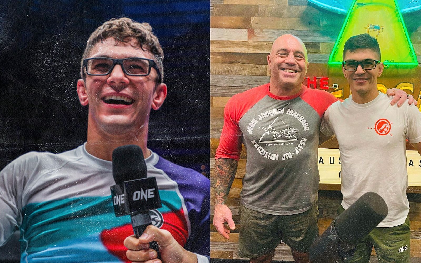 Mikey Musumeci (left) and Joe Rogan with Mikey Musumeci (right)