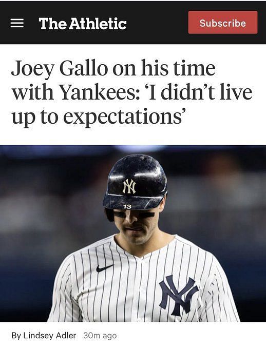 Joey Gallo on his time with Yankees: 'I didn't live up to expectations' -  The Athletic