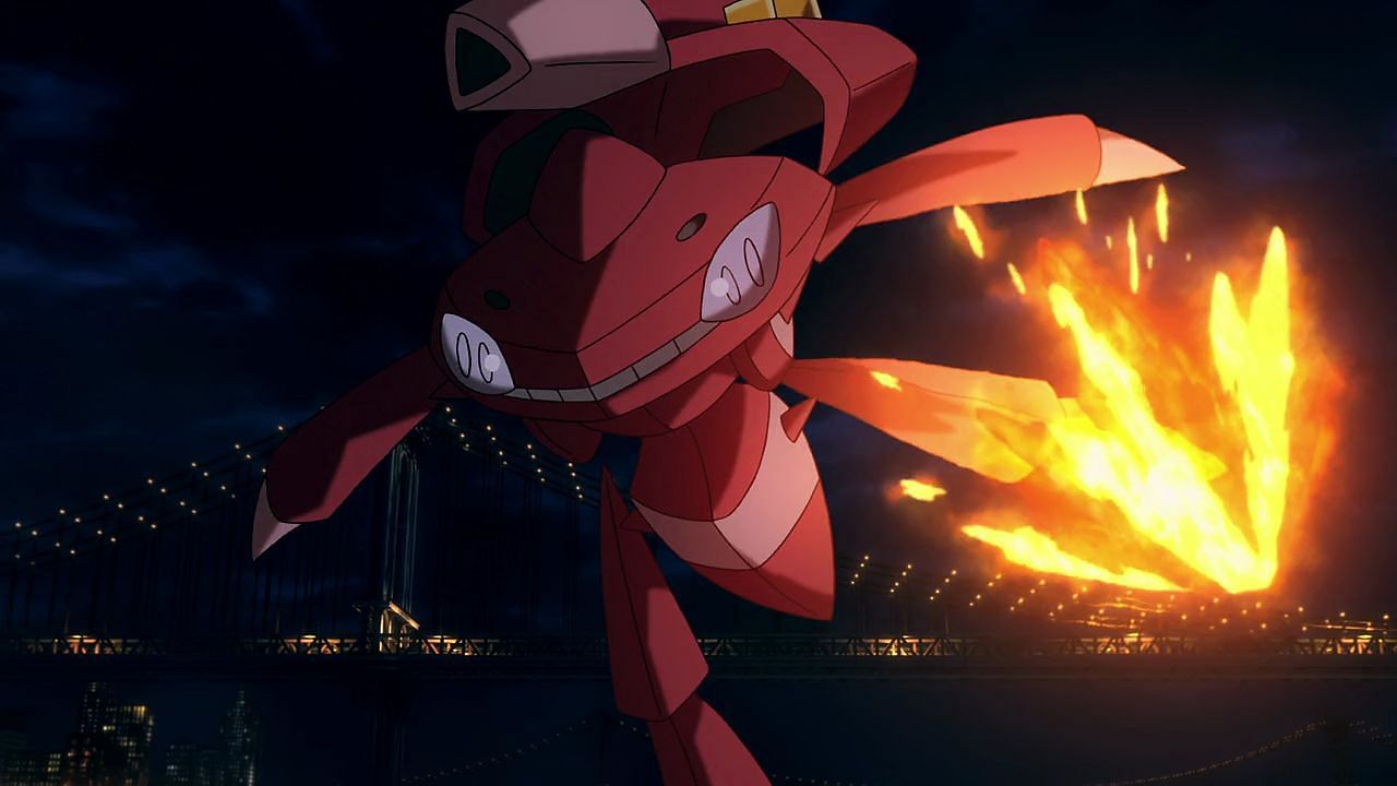 A Shiny Genesect readying Blaze Kick in the anime (Image via The Pokemon Company)