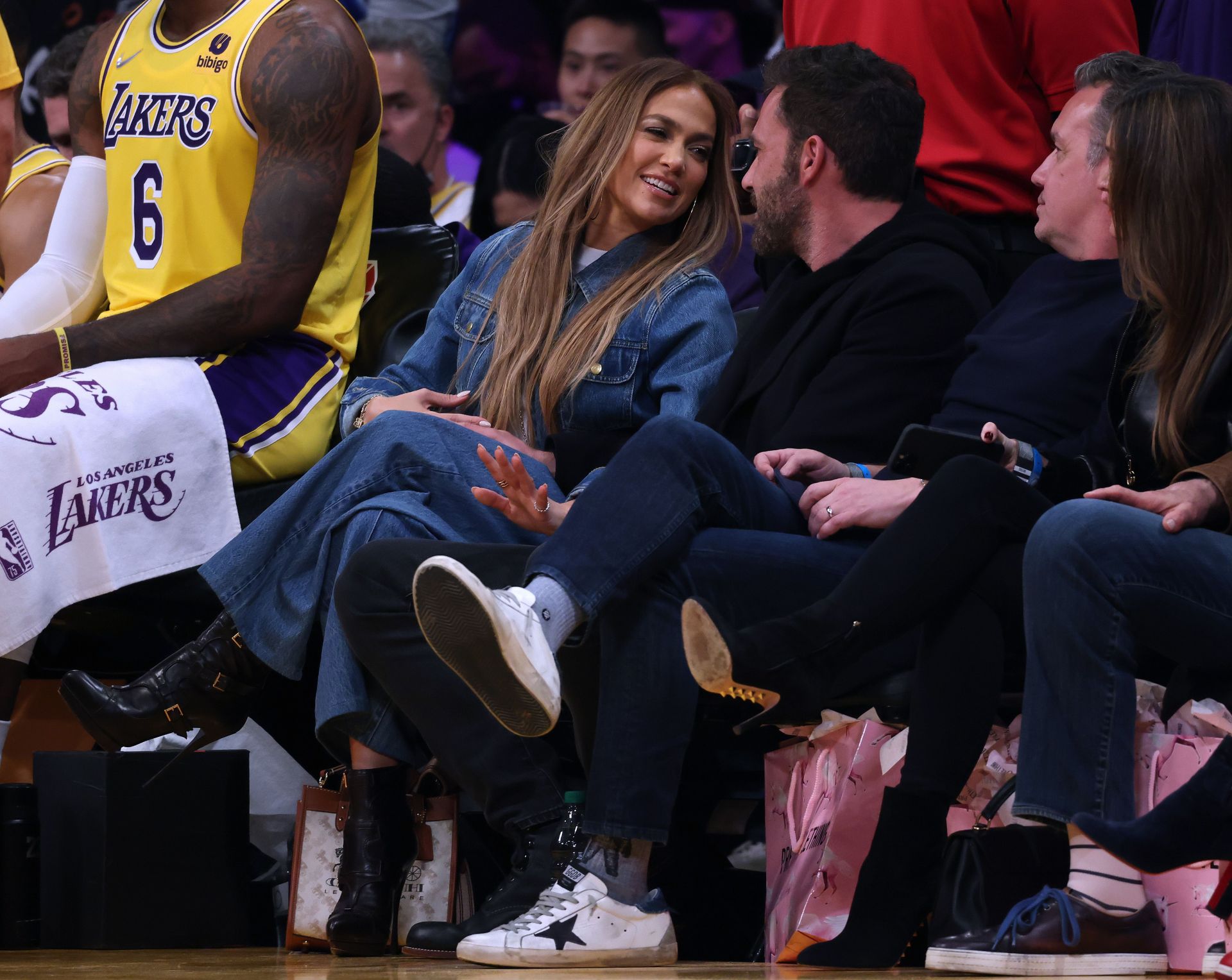 Jennifer Lopez and Ben Affleck at Boston Celtics v Los Angeles Lakers