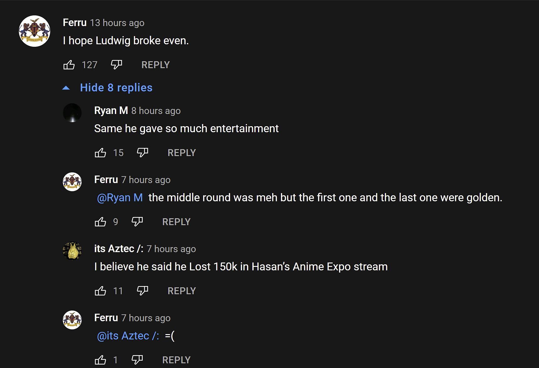 Fans in the YouTube comment section reacting to the streamer&#039;s clip 2/2 (Image via Shrimpkkuno/YouTube)