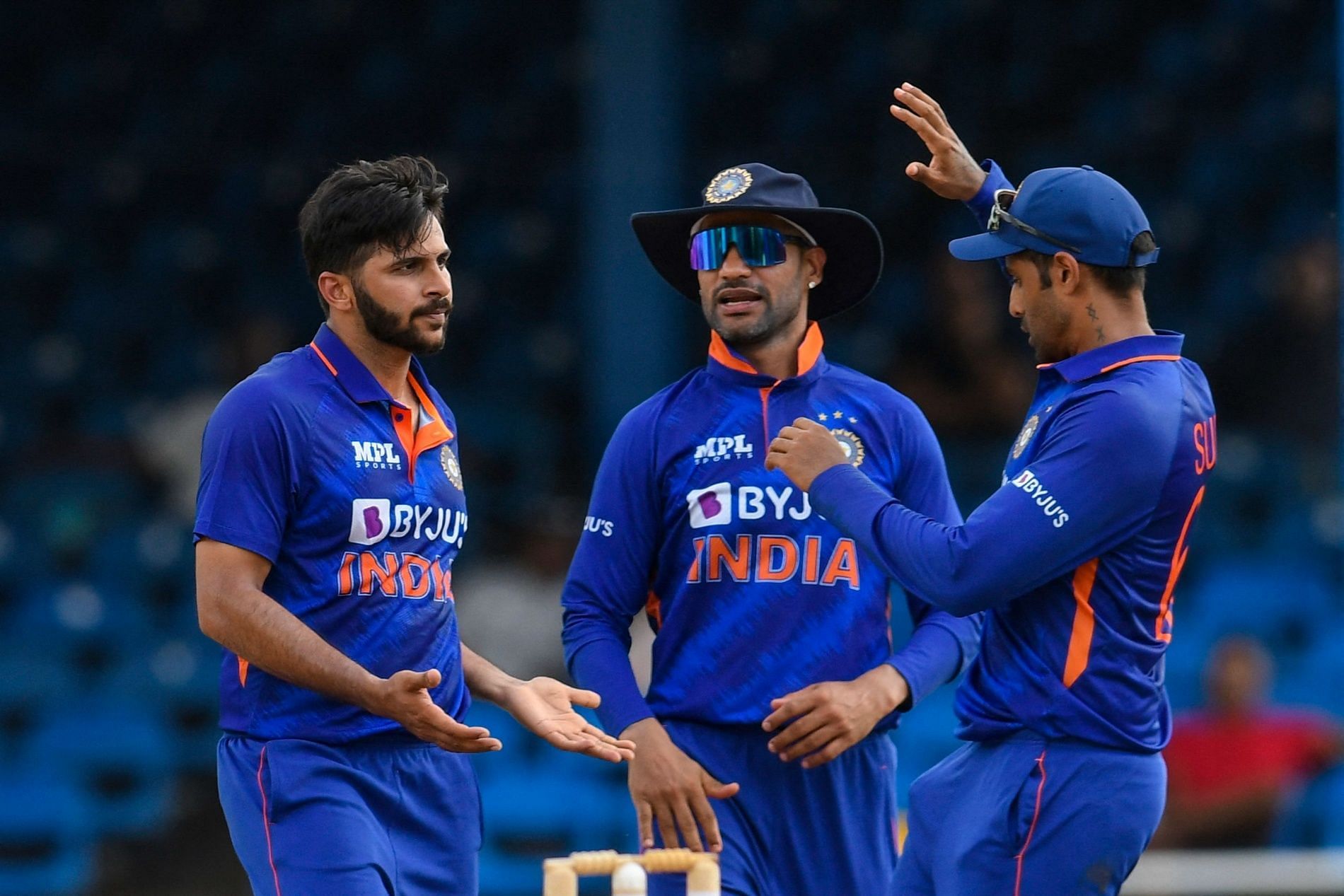 Team India celebrate a wicket in the first ODI against West Indies. Pic: BCCI