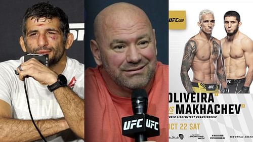 Beneil Dariush (left), Dana White (middle), Charles Oliveira (right), and Islam Makhachev (far-right) [Images Courtesy: @beneildarisuh, @wermma, and @ufc on Instagram]