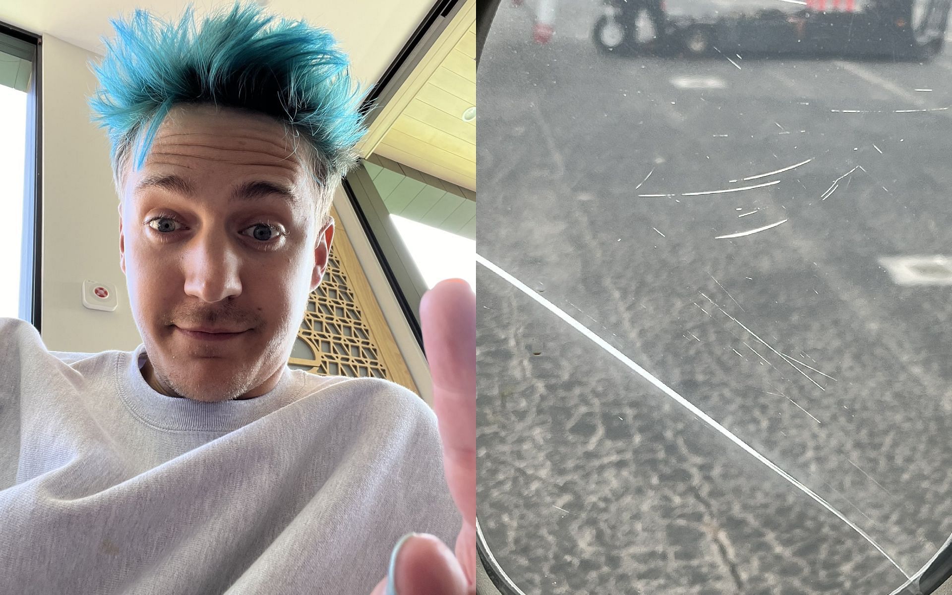 Tyler shares the image of the cracked window his flight to Florida (Images via Ninja/Twitter)