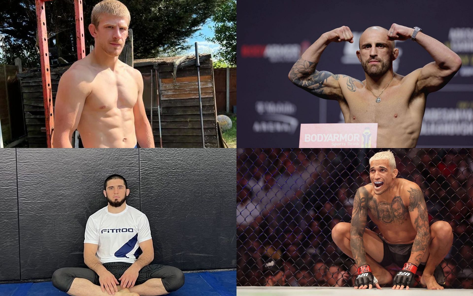 Arnold Allen (Top Left), Alexander Volkanovski (Top Right), Islam Makhachev (Bottom Left), and Charles Oliveira (Bottom Right) (Images courtesy of Getty and @islam_makhachev Instagram and @arnoldbfa Instagram)