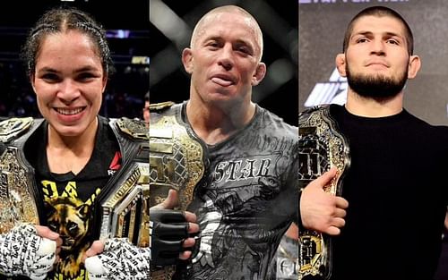 Amanda Nunes, Georges St-Pierre, and Khabib Nurmagomedov (left to right)