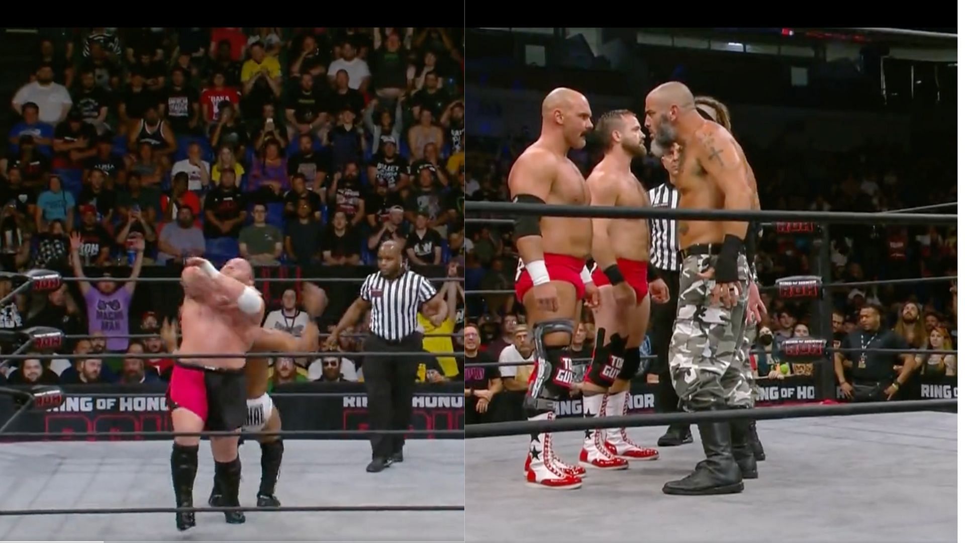 Samoa Joe (left); Main event confrontation between FTR and The Briscoes (right)