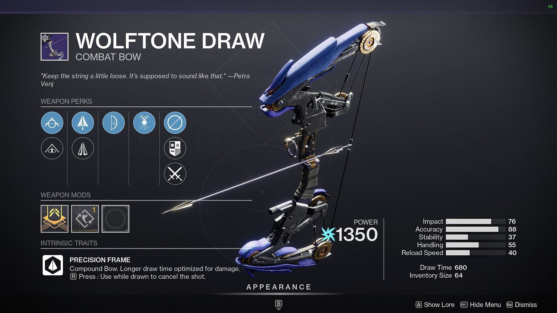 Wolftone Draw Bow on Xur for sale (Image via Destiny 2)