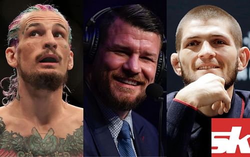 L-R: Sean O'Malley, Michael Bisping, and Khabib Nurmagomedov
