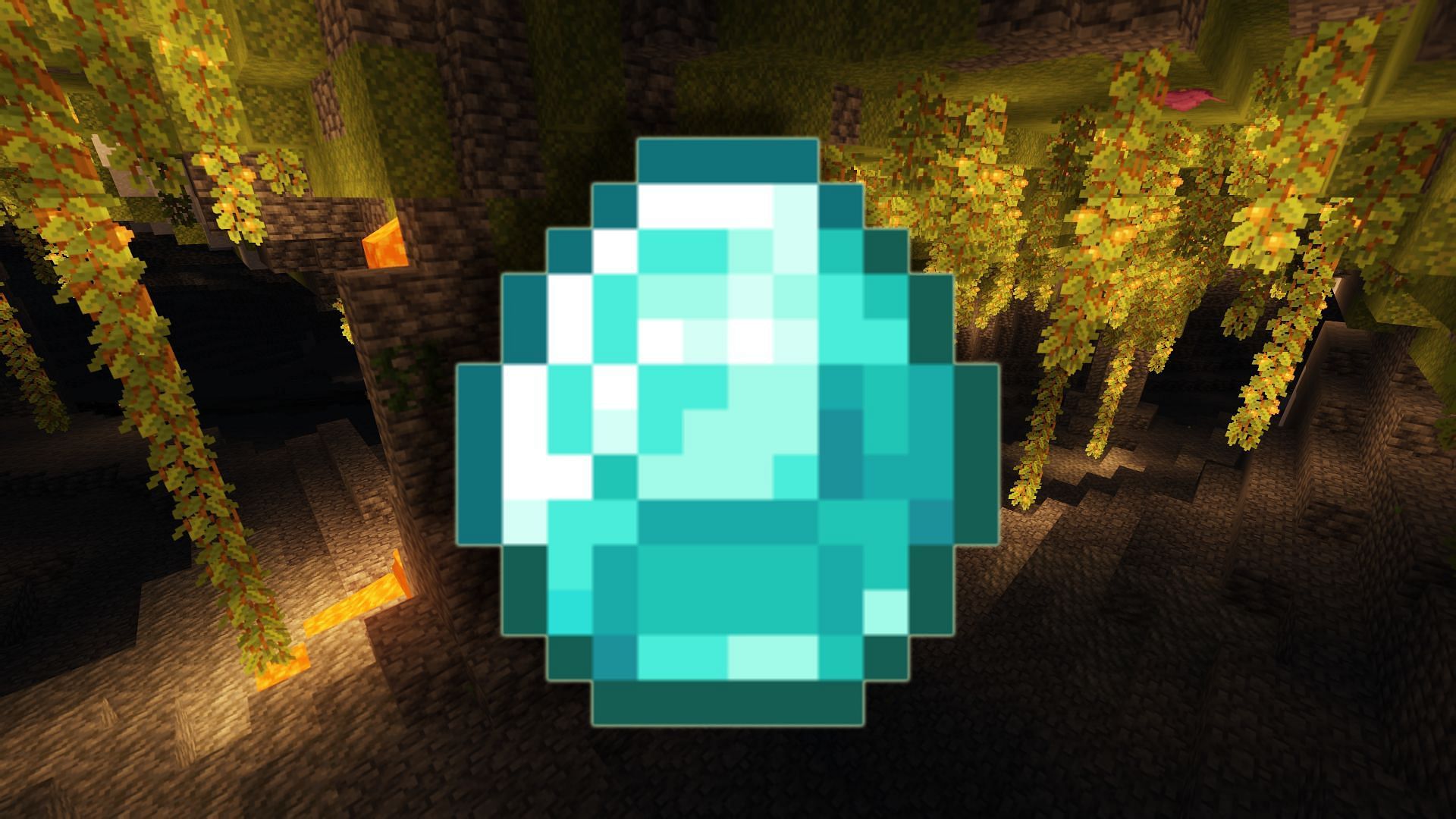The game&rsquo;s diamond atop a lush cave (Image via Minecraft)