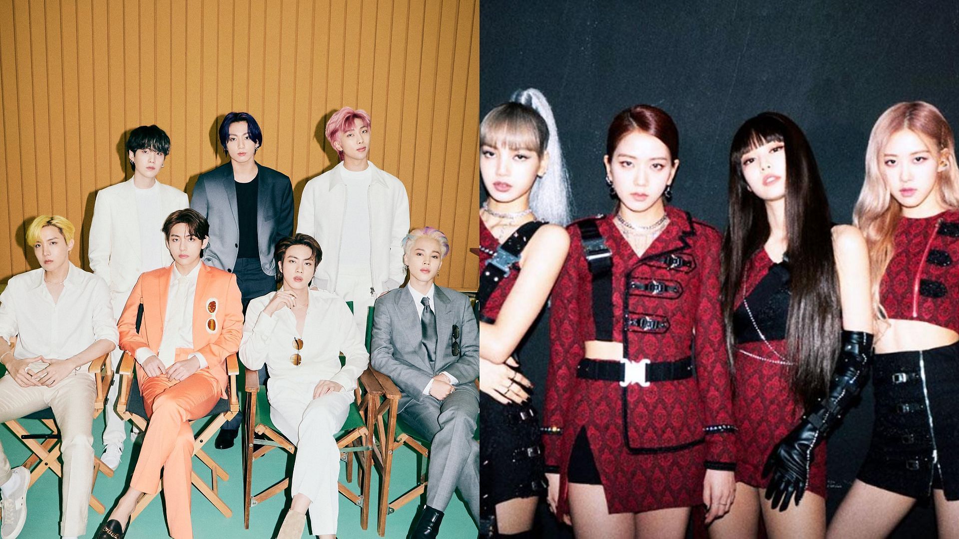 BTS and BLACKPINK members pose for the concept photo (Image via BIG HIT MUSIC and YG Entertainment)