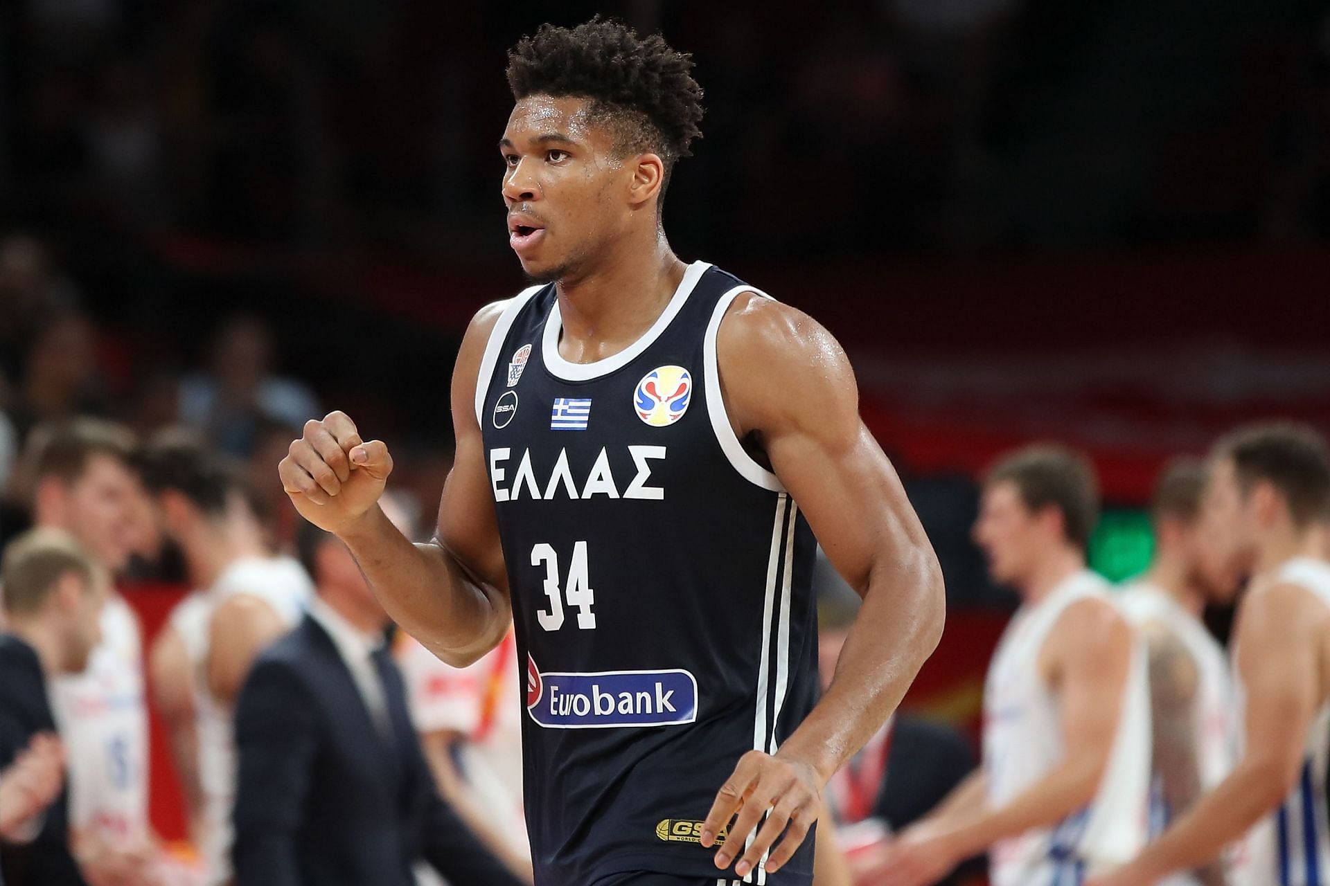 Giannis Antetokounmpo playing for the Greece national team