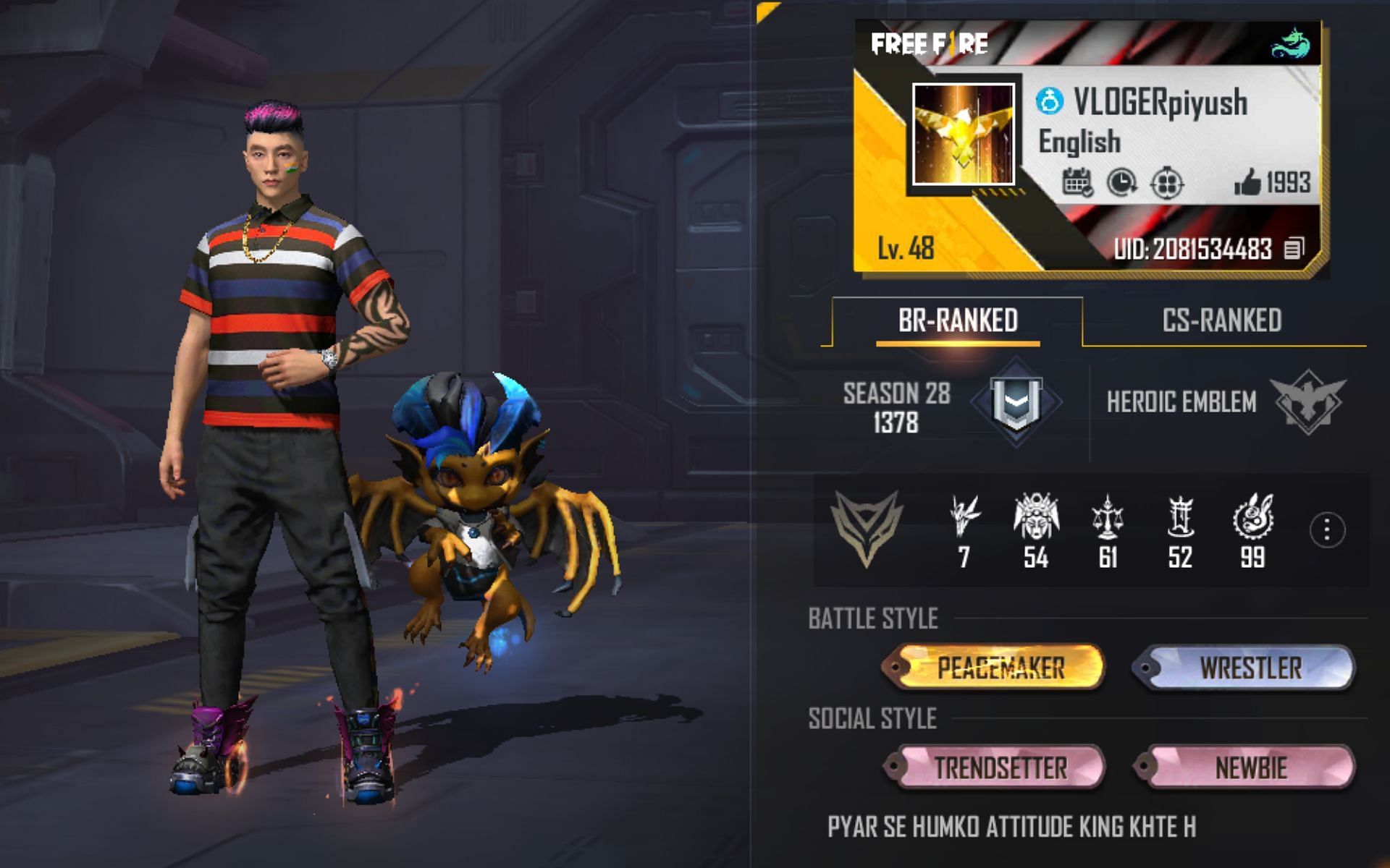 Piyush Joshi Gaming&rsquo;s Free Fire MAX ID (Image via Garena)