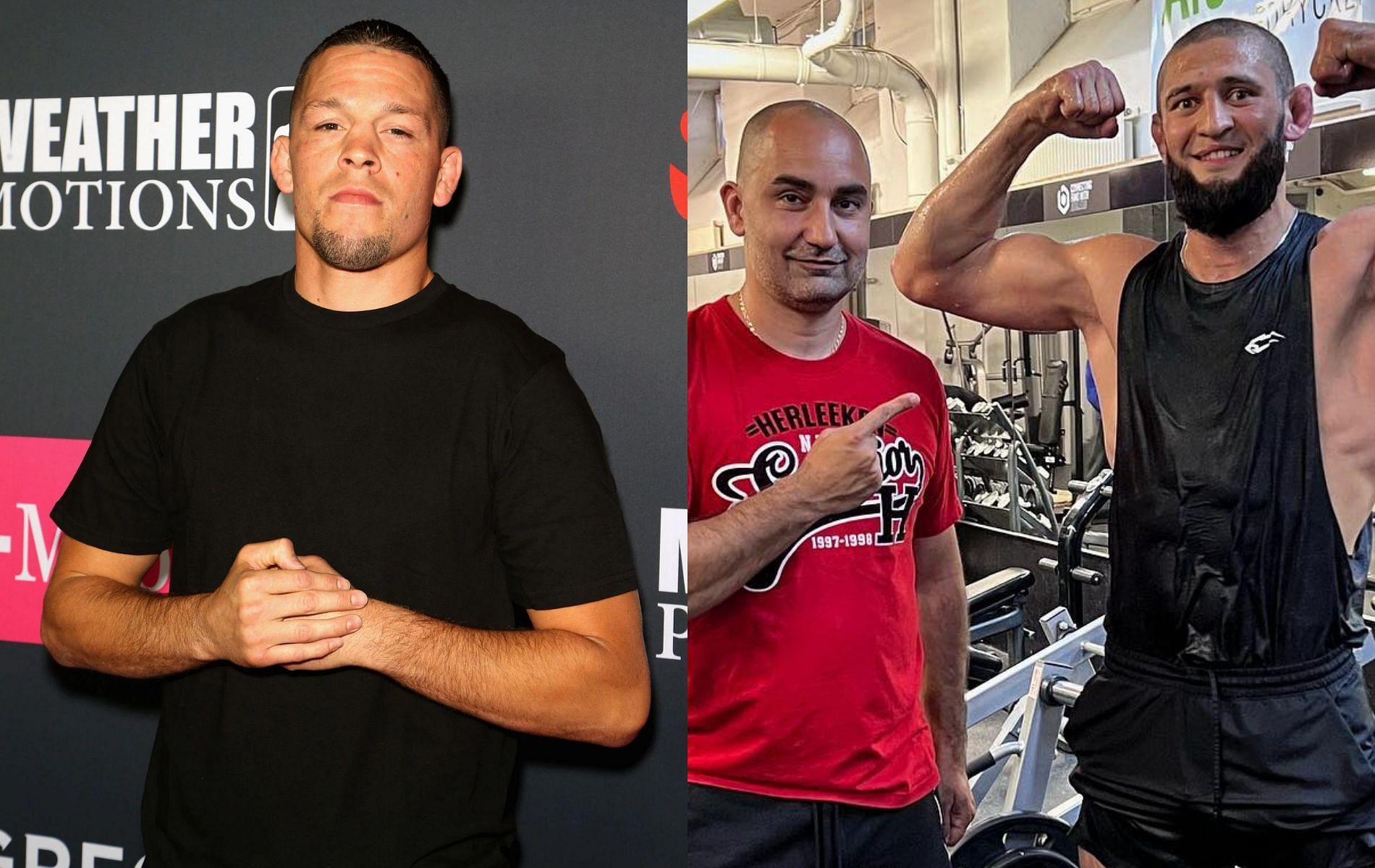 Nate Diaz (left), Andreas Michael (center) &amp; Khamzat Chimaev (right) [Image Credits- @khamzat_chimaev on Instagram]