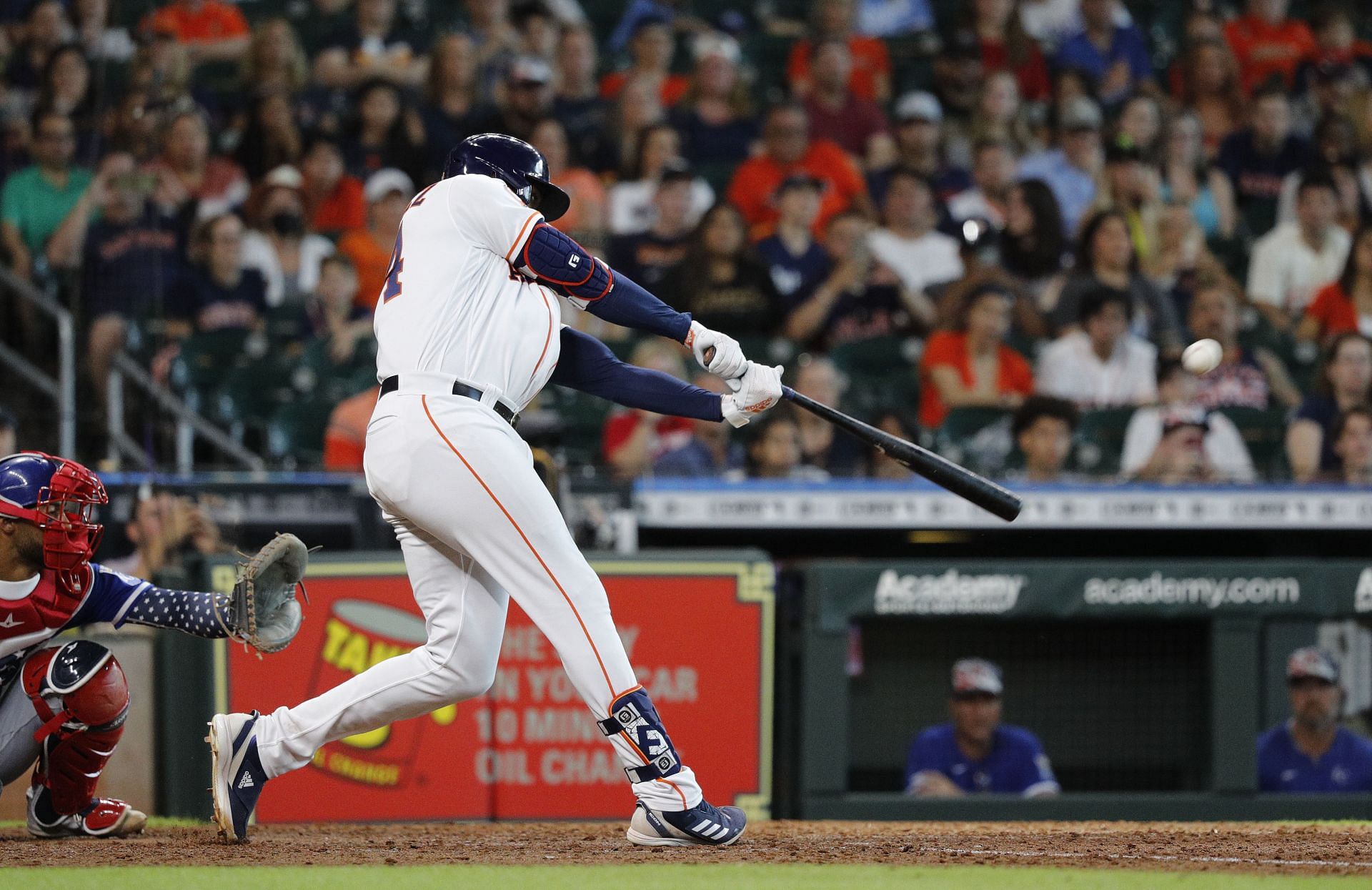 Yordan Alvarez of the Houston Astros hits a walk-off home run in the ninth inning against the Kansas City