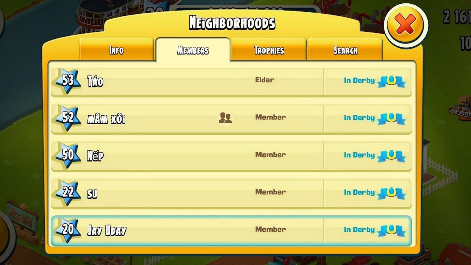 Neighborhoods contributing points to derby challenge (Image via Supercell)