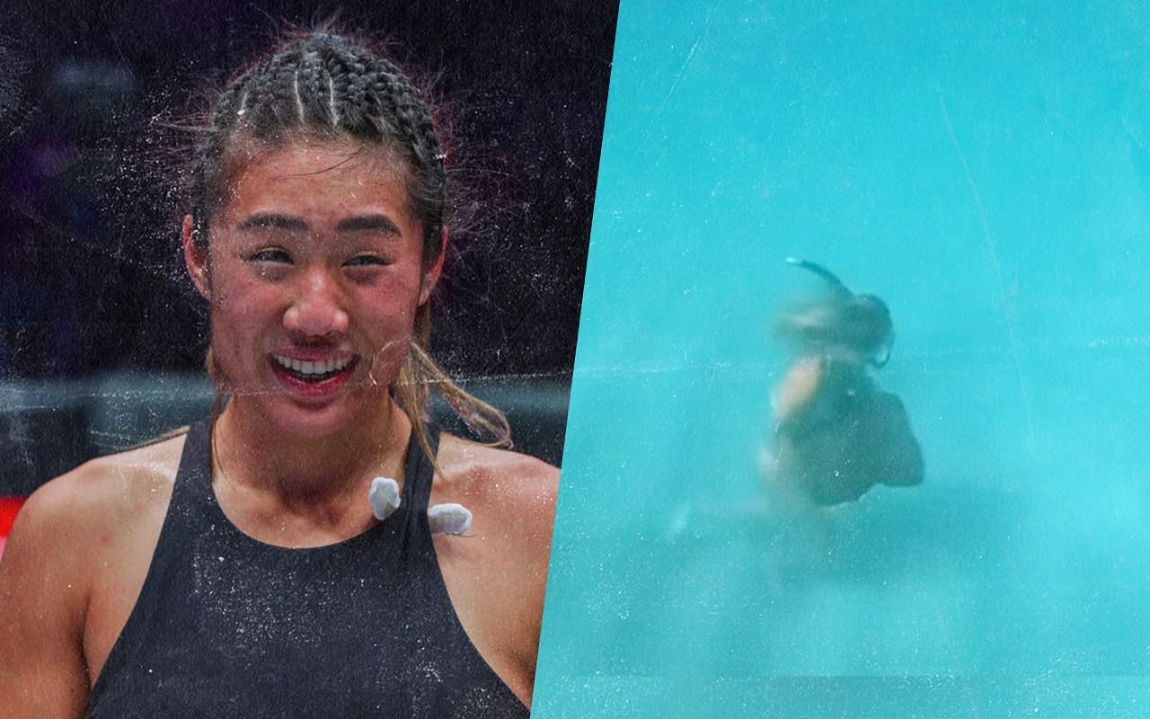 ONE atomweight queen Angela Lee does some underwater training. (Images courtesy of ONE Championship)