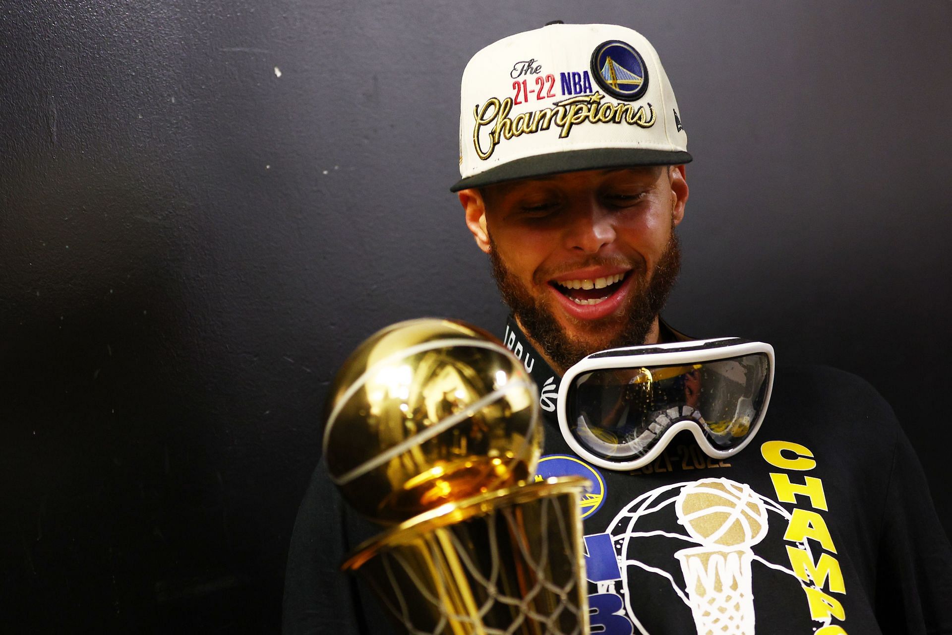 Steph Curry of the Golden State Warriors celebrates after winning the 2022 NBA Finals