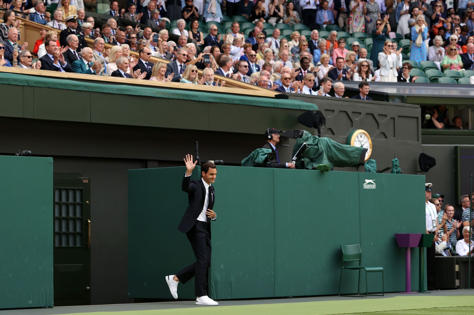 The Swiss legend walks out to Centre Court on Sunday