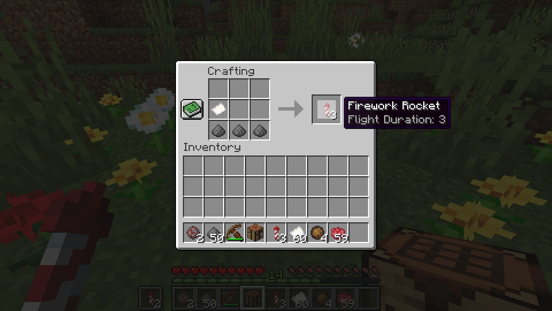 Crafting normal rockets (Image via Minecraft 1.19)