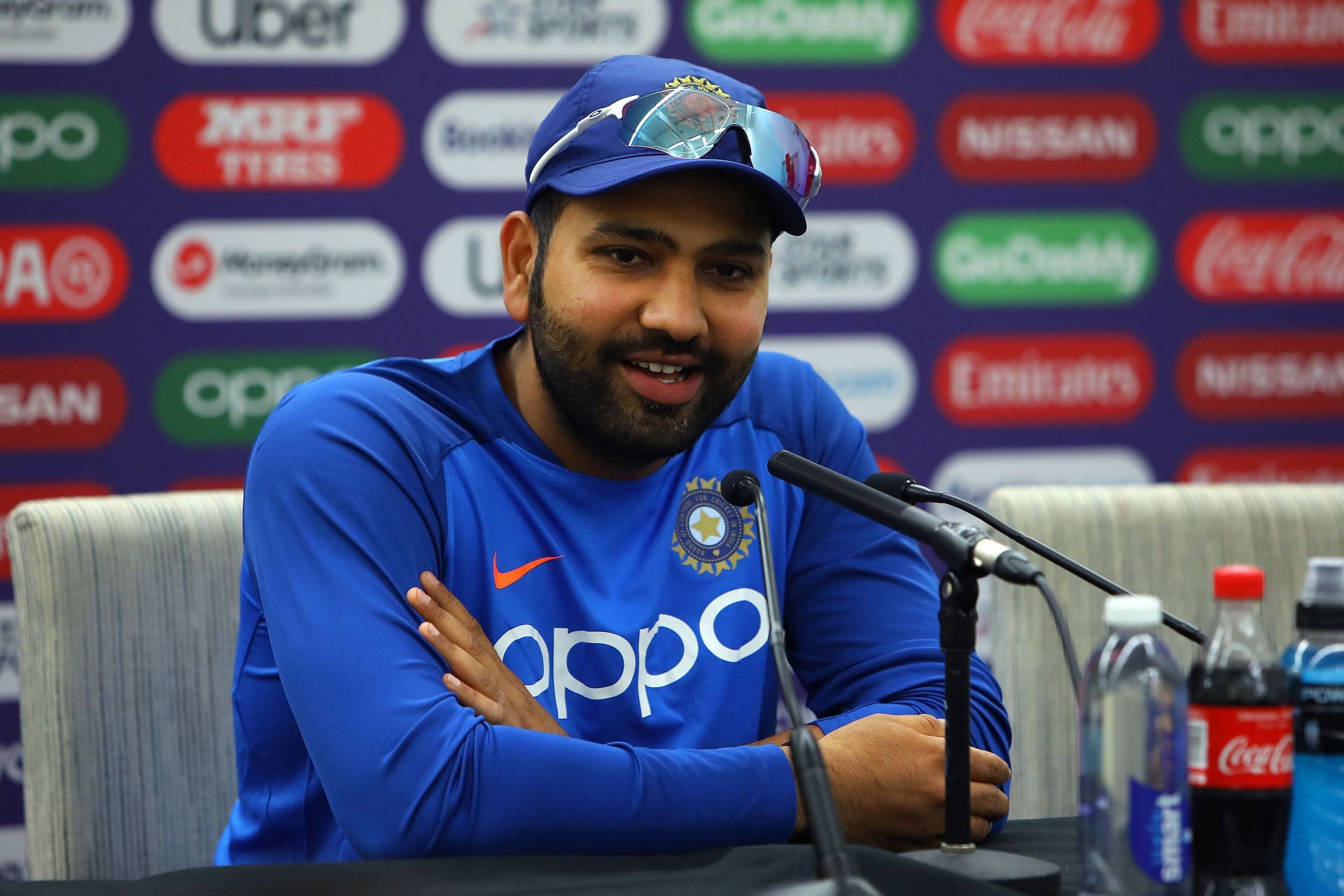 Rohit Sharma chats with the media during the 2019 World Cup. Pic: Getty Images