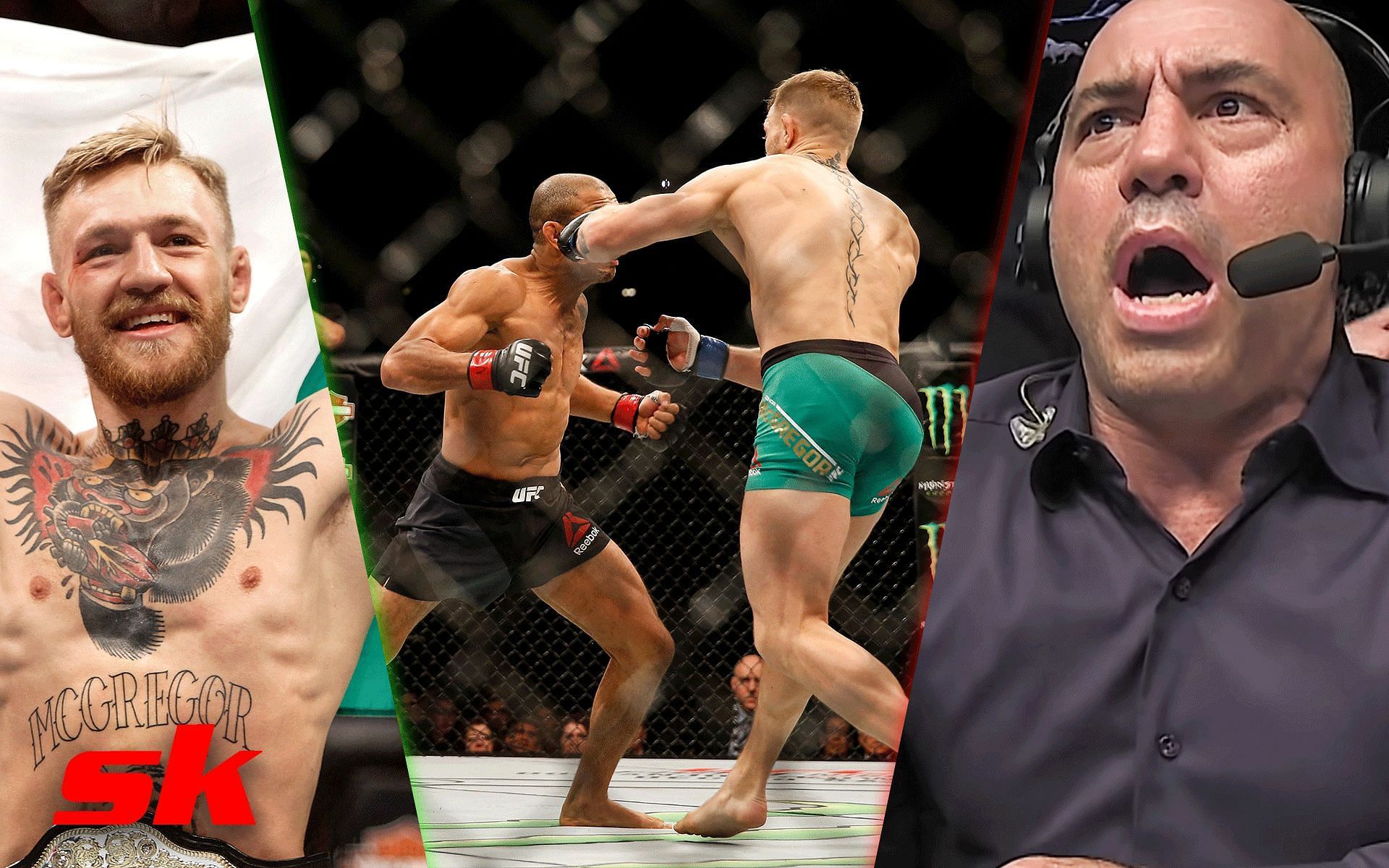 Joe Rogan (L) was shocked when Conor McGregor (L) knocked out Jose Aldo in 13 seconds back in December 2015