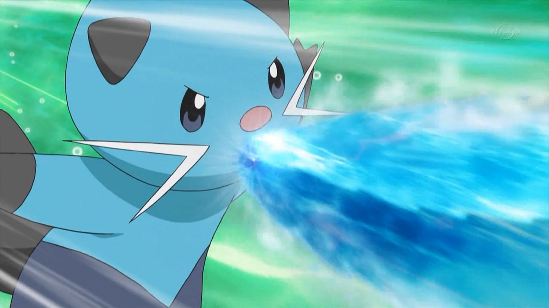 Dewott using Water Gun in the anime (Image via The Pokemon Company)