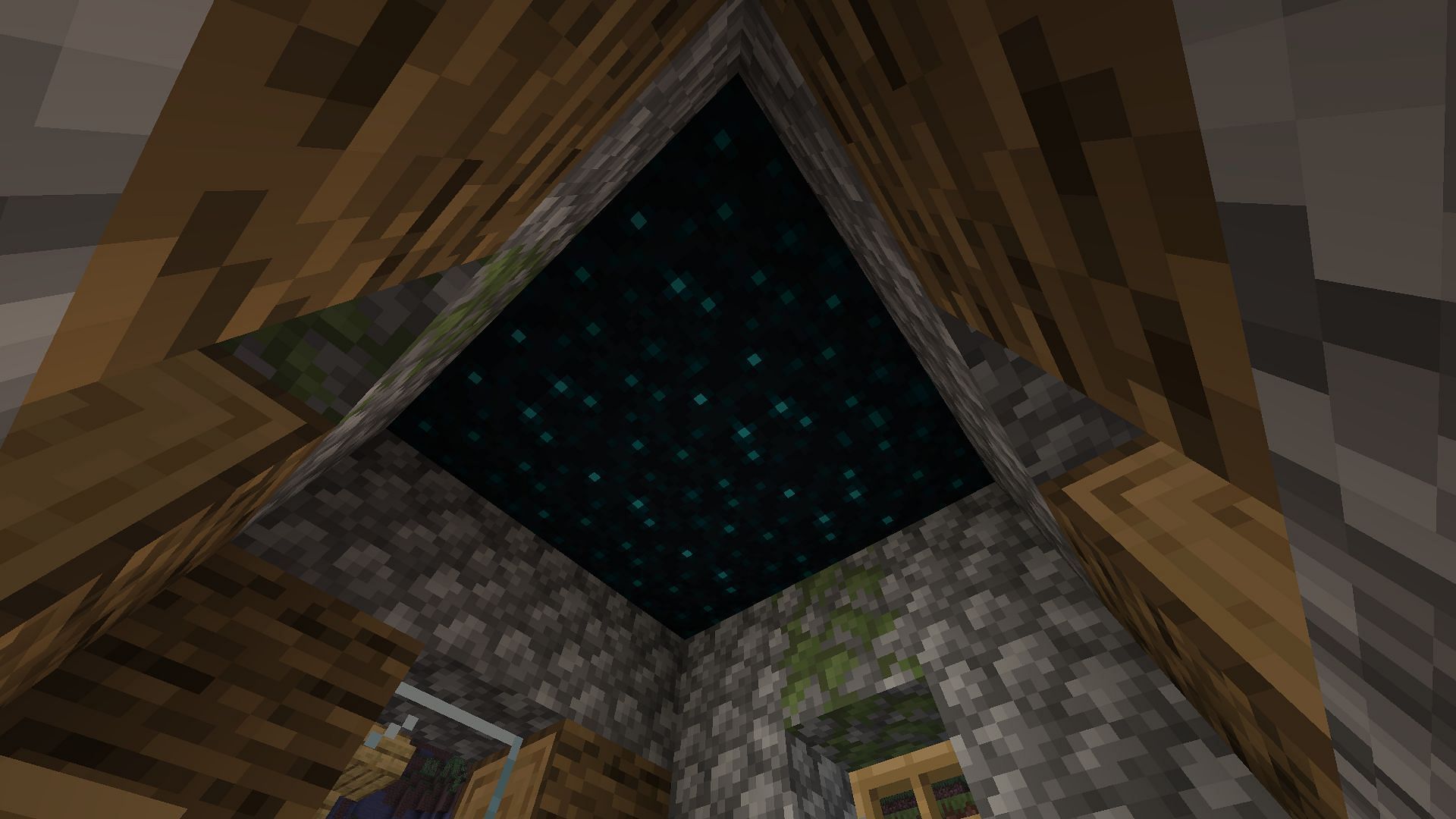 Sculk blocks as a starry sky ceiling (Image via Minecraft 1.19)