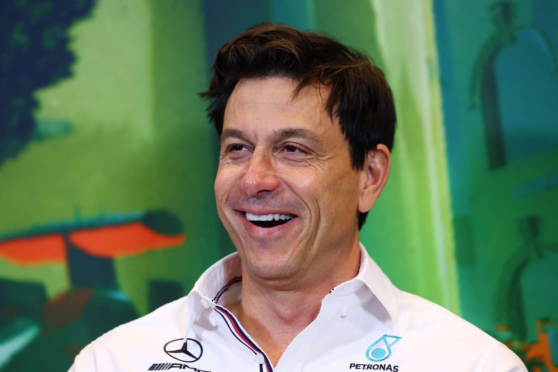 Toto Wolff at a press conference in Azerbaijan. (Photo by Clive Rose/Getty Images)