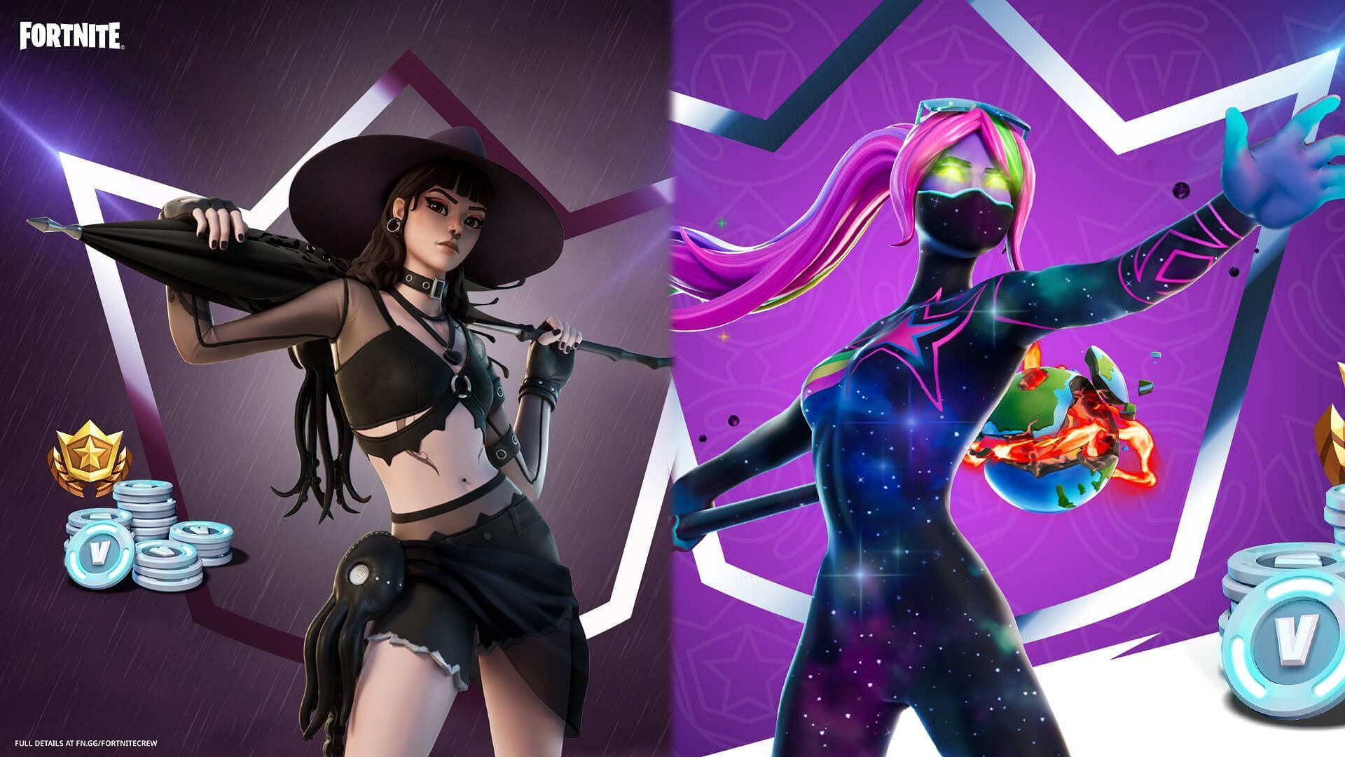 Phaedra and Galaxia are among the best Fortnite Crew skins of all time (Image via Sportskeeda)