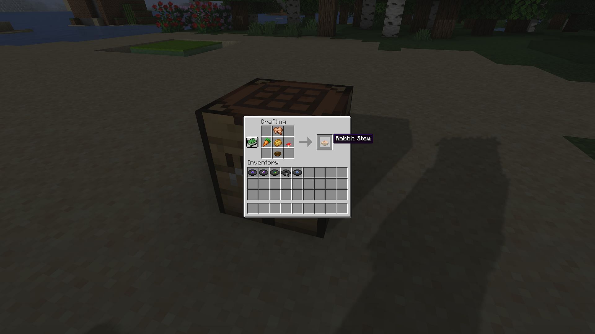  Recipe for rabbit stew; one of the uses of rabbit meat (Image via Minecraft)
