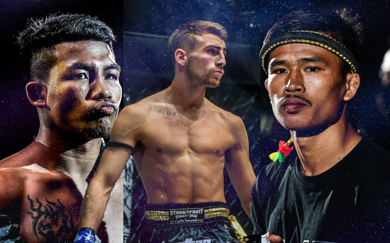 (left to right) Rodtang Jitmuangnon, Jonathan Haggerty and Superlek Kiatmoo9 [Credit: ONE Championship]