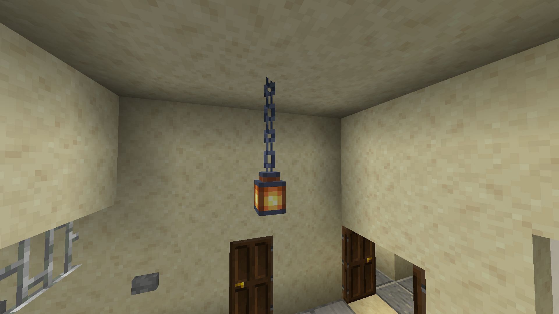 Chain used to hang a normal lantern in a build (Image via Minecraft 1.19 update)
