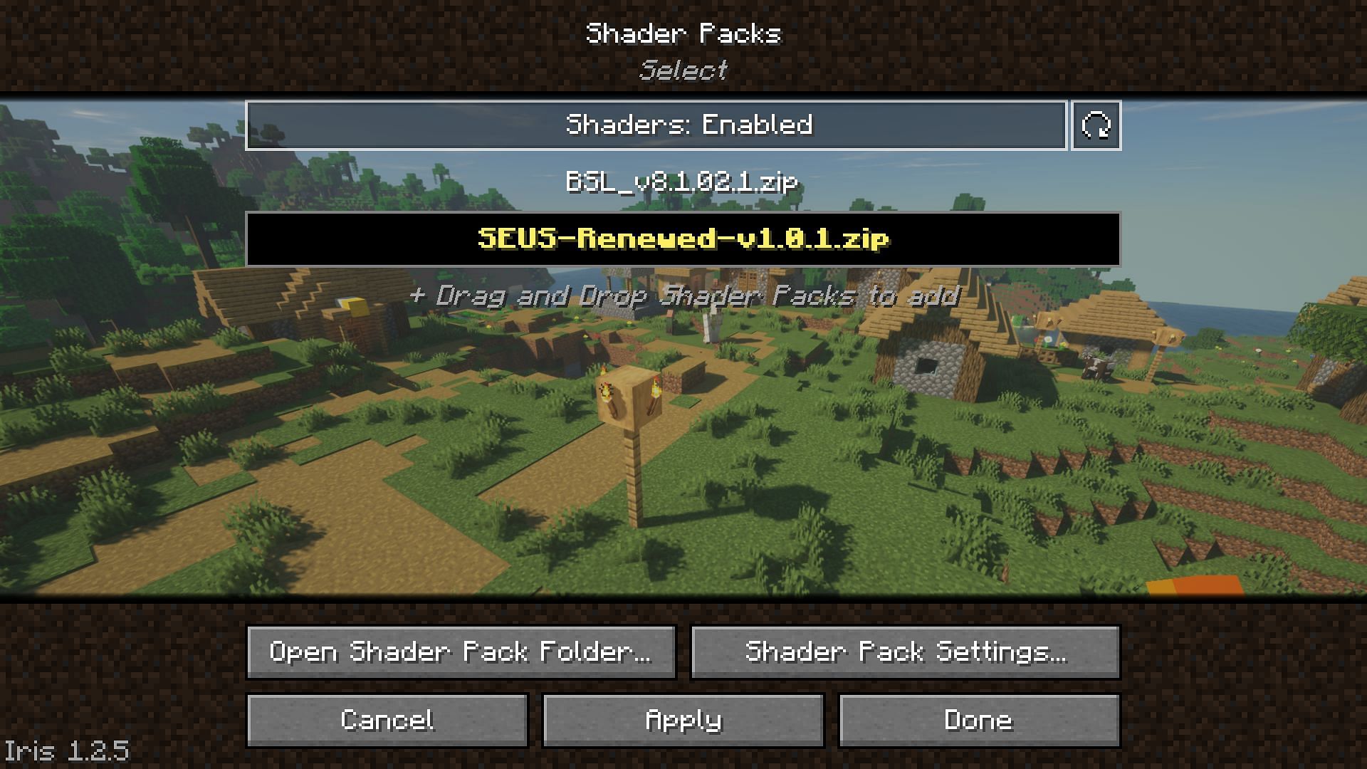 Shader packs tab where all the available shaders are there (Image via Minecraft 1.19 update)