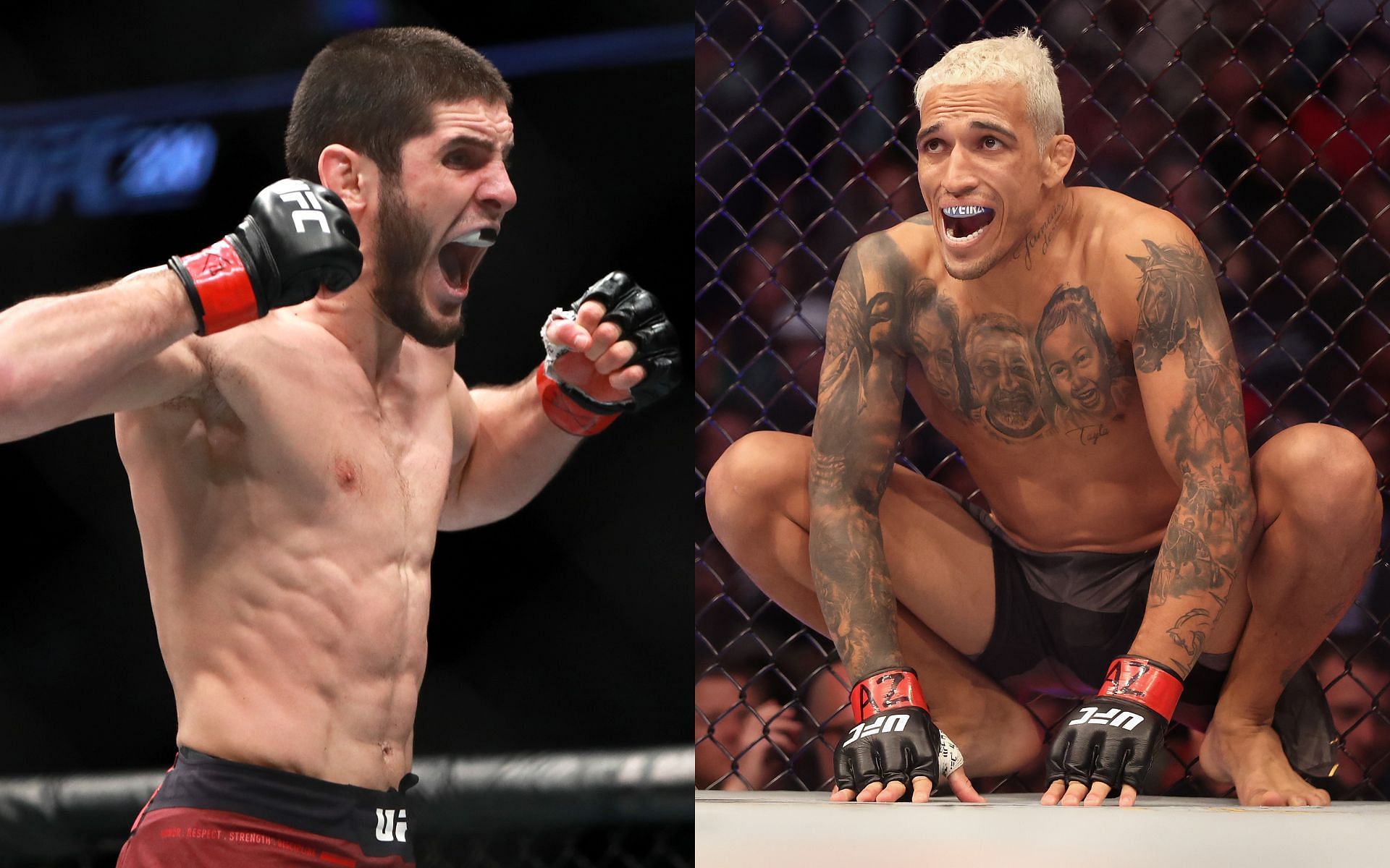 Islam Makhachev (left); Charles Oliveira (right)