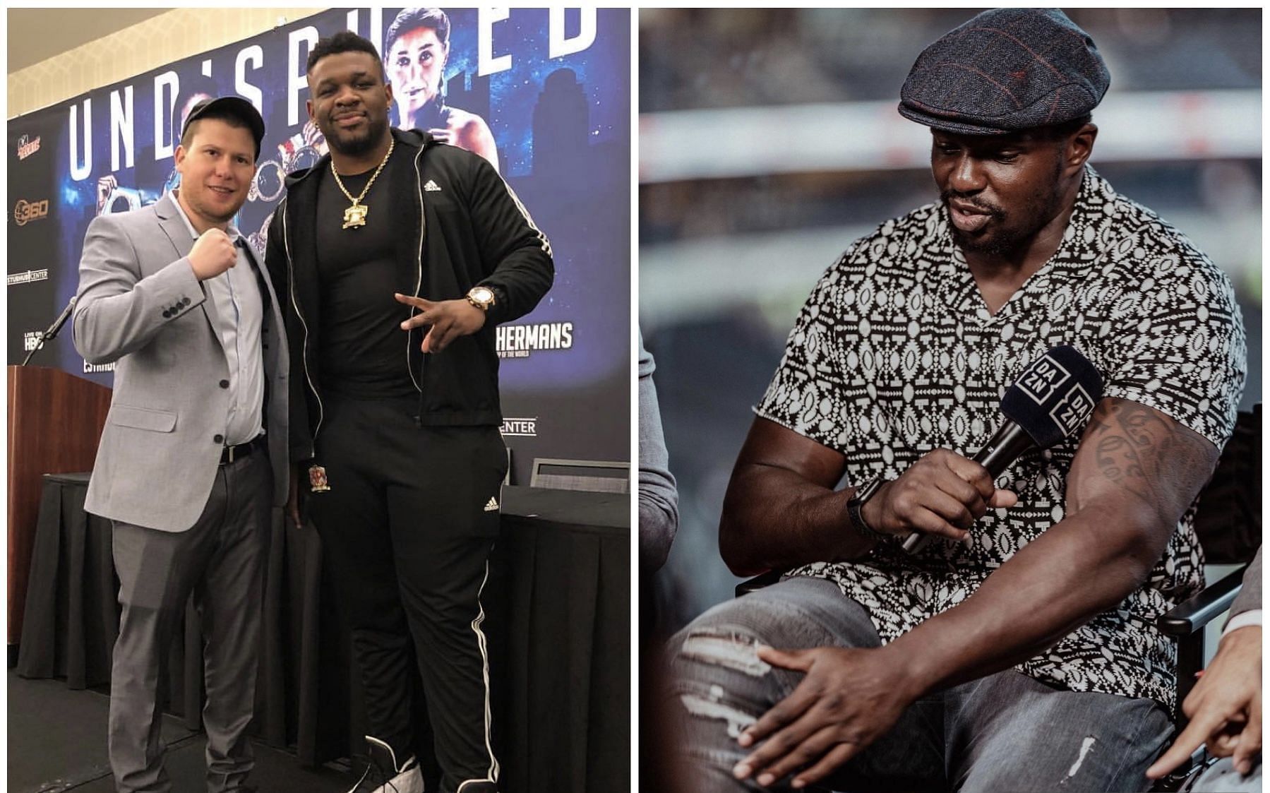 Dmitry Salita (left) and Jarrell Miller (middle), Dillian Whyte (right) - Images via @moremediahits, @dillianwhyte on Instagram