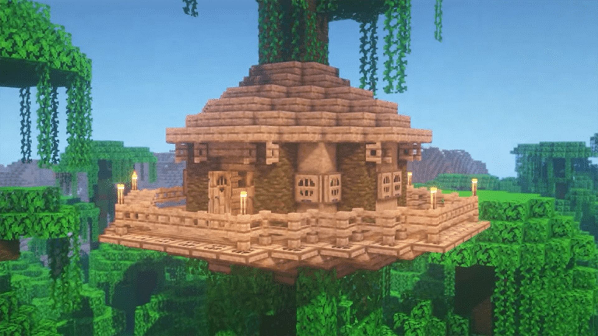 Jungle treehouses can be constructed considerably high up (Image via Mr Mirror/YouTube)